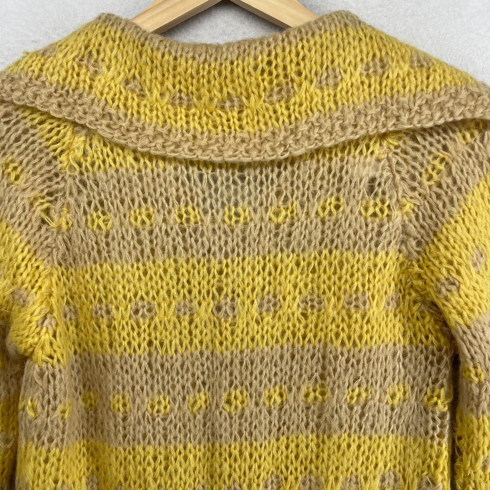 MACY ASSOCIATES Cardigan S Mohair Wool Hand Knitted Striped Button Up Yellow VTG - Picture 9 of 12